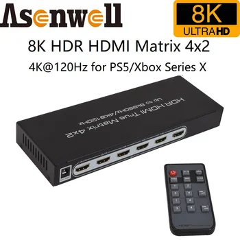 HDMI Матричный Разветвитель 4 В 2 Выхода HDR 4K 120Hz 8K 60Hz Dolby Vision Atmos Пульт Дистанционного Управления HDMI Переключатель Селекторная Коробка для PS5 XBOX TV