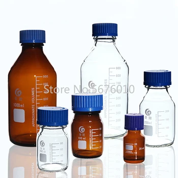 1 Лот Лабораторная Прозрачная Коричневая бутылка с завинчивающейся крышкой для реагента, Янтарная Герметичная бутылка, Стеклянная лабораторная бутылка для образцов