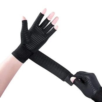 1 пара компрессионных перчаток от артрита с ремешком для запястного канала, нескользящие износостойкие удлиненные дышащие перчатки без пальцев