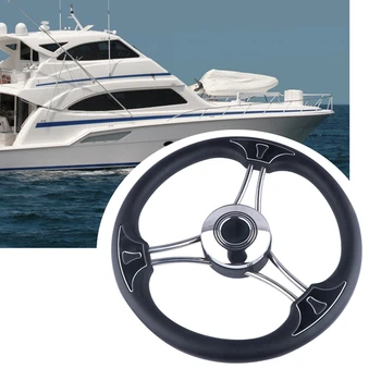 13-дюймовое рулевое колесо для лодки из нержавеющей стали, черная пена, 3 спицы, сверхмощные запасные части для морской лодки, морские запчасти для морской яхты