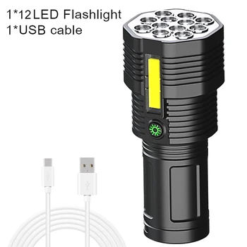 2022 Год, Новый Стиль, 12LED, фонарик с сильным светом, USB-смарт-фонарик для быстрой зарядки с боковым светом, уличные фонари