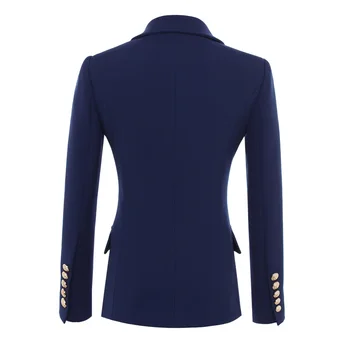2023 Высококачественный Новый Модный Дизайнерский пиджак, женские золотые пуговицы, темно-синий Двубортный блейзер, Верхняя одежда, Размер S-5XL