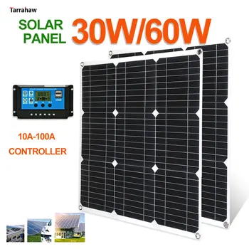 30 Вт 60 Вт Солнечная система 12V 18V Allpowers Комплект солнечных панелей 12V/24V Контроллер 2USB плата Питания 5V Зарядка аккумулятора Наружный фотоэлектрический модуль