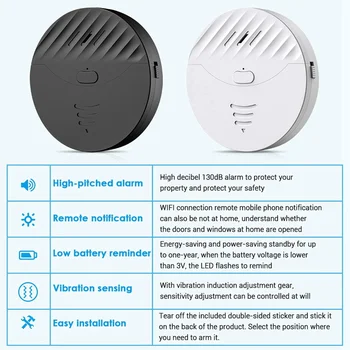 3X Интеллектуальная WiFi Сигнализация Tuya, датчик вибрации дверей и окон, оповещение о защите безопасности, работает с Alexa, Smart Life (белый)