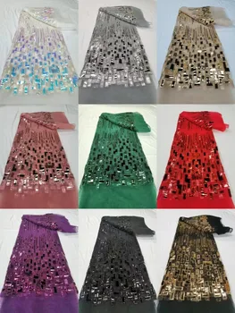 5 Ярдов Африканской кружевной ткани С пайетками, Высококачественная вышивка швейцарской вуалью, Французский Гипюр, Сетчатая кружевная ткань для пошива вечернего платья
