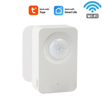 Aubess Tuya Wifi PIR Датчик движения человека Охранная домашняя ИК ночная сигнализация 128 ° Детектор Работает с датчиком движения человека Smart Life