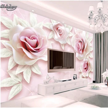 beibehang Свежие и простые 3D рельефные розовые розы 3D ТВ фон пользовательские большие фрески нетканые обои papel de parede