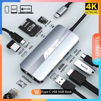 CERASTES Type C USB-КОНЦЕНТРАТОР Док-станция Разветвитель 3,0 2,0 RJ45 VGA SD TF Кардридер PD 100 Вт 87 Вт Зарядное устройство, совместимое с HDMI Для Ноутбука
