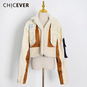 CHICEVER/ Плотные куртки для женщин с лацканами и Длинным рукавом, Джинсовая ткань в стиле пэчворк, Дизайнерские Свободные пальто, Женская Весенняя одежда 2022 года