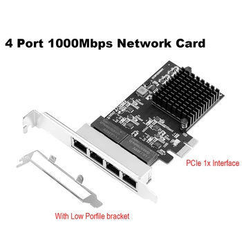 IOCREST PCIe 4 Порта Gigabit Ethernet Карта контроллера 1x 1000 Мбит/с NIC RTL8111H Чипы с Низкопрофильным Кронштейном для настольного компьютера