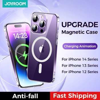 Joyroom Магнитный чехол для iPhone 14 13 12 Pro Max, прозрачный чехол для телефона Magnectic, беспроводное зарядное устройство, Прозрачная задняя крышка ПК