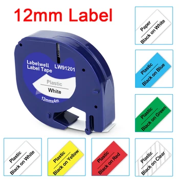 Labelwell Совместимая Лента для этикетирования Dymo 91201 12267 LetraTag 91202 91203 91204 91205 91200 12 мм LT для принтера Dymo Letratag LT100H