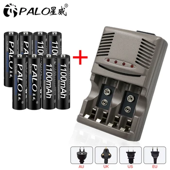 PALO 4 Слота Светодиодный Светильник Зарядное Устройство Для NiCd NiMH AA AAA 6F22 9V 1,2 V Аккумуляторные Батареи + 8шт 1,2 V 1100mAh AAA Батарея