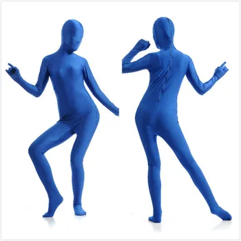 (SCF037) Синий спандекс, нейлон, лайкра, фетиш-костюм Зентай, Унисекс, Вторая кожа, прозрачный, обтягивающий