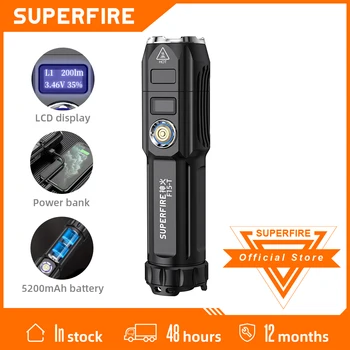 SUPERFIRE F15-T xhp90 Светодиодный фонарик мощностью 36 Вт, ультра яркий фонарик с дисплеем, зум, USB Перезаряжаемый, многофункциональный для кемпинга, рыбалки