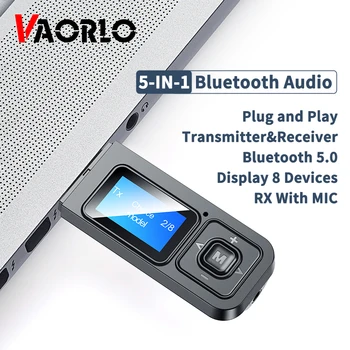 USB-ключ 5-В-1 Bluetooth 5,0 Аудиоприемник-передатчик с ЖК-дисплеем, Мини-3,5 мм Беспроводной адаптер AUX RCA С микрофоном для телевизора