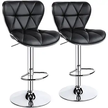 Барный стул из искусственной кожи с регулируемой Средней спинкой, Комплект из 2 предметов, Черный