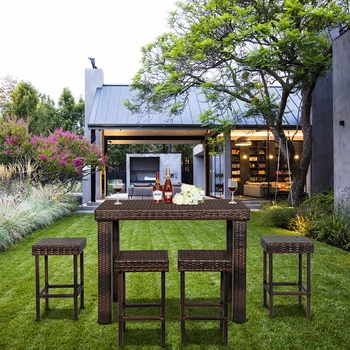 Барный стул-набор из стола и стула из 5 коричневых градиентных предметов уличной мебели для улицы и сада