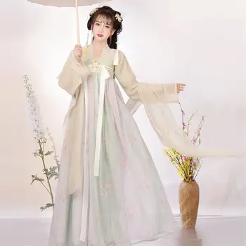 Древнекитайский женский костюм Феи Ханфу для Косплея, танцевальное платье, праздничный наряд, Зелено-розовые комплекты для больших размеров XL