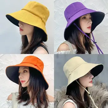 Женская Двусторонняя шляпа Рыбака, Уличная пляжная солнцезащитная шляпа с УФ-защитой, универсальная шляпа с большими полями для лица, Маленькая шляпа