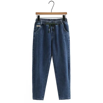 Женские джинсы размера плюс XL-5XL, растягивающиеся синие Черные джинсы, однотонные винтажные узкие джинсовые брюки с карманами