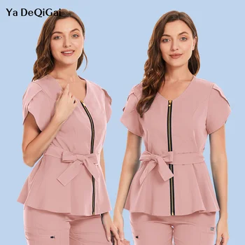 Женский топ Medica, рабочая блузка для операционной в корейском стиле с коротким рукавом, Аксессуары для ухода, униформа медсестры, рубашка для клиники