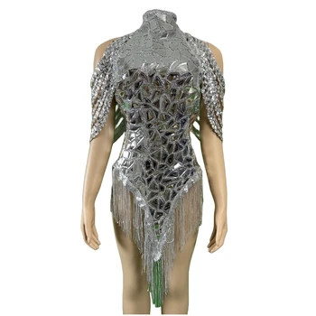 Женское платье с блестящими серебряными пайетками, костюм танцовщицы для вечеринок, одежда для сцены, наряд для ночного клуба с кисточками
