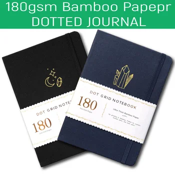 Записная книжка BUKE с точечной сеткой страниц 180гсм из бамбуковой плотной белой бумаги, черная водонепроницаемая тканевая обложка