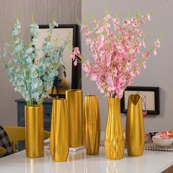 Золотая керамическая ваза, Украшение для гостиной, Цветочная композиция, Простой европейский стиль, Маленький цветок, Круглый цветок в форме Оригами