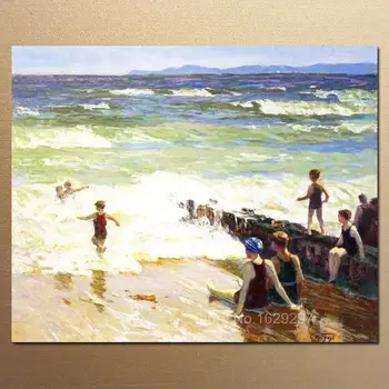Картина маслом пляж и дети, купающиеся на берегу Эдвард Генри Поттаст Высококачественная ручная роспись Пейзаж искусство домашний декор