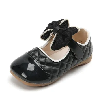 Кожаная обувь для девочек; Новинка Весны 2023 года; Обувь Принцессы в британском стиле на мягкой подошве с бантом; Черная детская повседневная обувь;