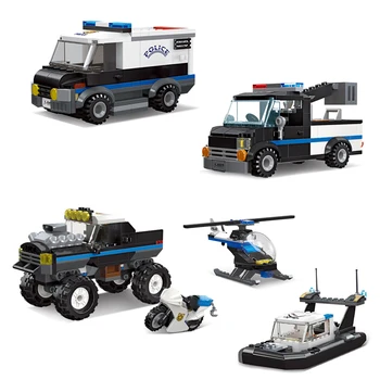 Конструкторы для полицейского спецназа, городская спасательная машина, грузовик с прицепом, кирпичный внедорожник MOC, полицейские строительные игрушки