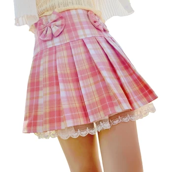 Корейская Модная Клетчатая Плиссированная Юбка-Шорты Для Девочек 2021 года, Harajuku Kawaii, Розовая Мини-Юбка в стиле 
