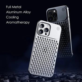 Металлический Охлаждающий Чехол Для Телефона iPhone 13 14 Pro Max Plus С Ароматом Без Оправы, Противоударный Полый Чехол Для Отвода тепла Из Алюминиевого Сплава