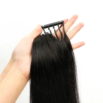 Микро-Бусины 6D-2 Поколения Человеческих Волос для Салонных Светлых Невидимых Наращивания Волос Черная Блондинка 1g/Strand Virgin Remy Hair