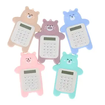 Мини-калькулятор с 8 дисплеями в форме медведя с батарейкой, канцелярские принадлежности, Милый электронный калькулятор для студентов