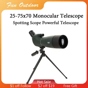 Монокулярный Телескоп 25-75x70 с Оптической Прицелом, Мощный Дальнобойный Телескоп Ночного Видения при Низкой освещенности для Охоты со Штативом