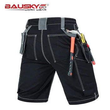 Мужские брюки-карго из полиэстеровой хлопчатобумажной ткани Для ремонтника, Короткие рабочие брюки С многофункциональными карманами для инструментов, однотонные