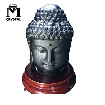 Натуральный Кристалл обсидиана, скульптура головы Будды, кварцевый камень, домашний декор, украшения фэншуй