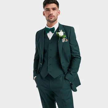Новейший темно-зеленый мужской костюм, Смокинги для жениха, Костюмы для шаферов, комплект из 3 предметов, костюмы для свадебной вечеринки (блейзер + брюки + жилет), Костюм Homme
