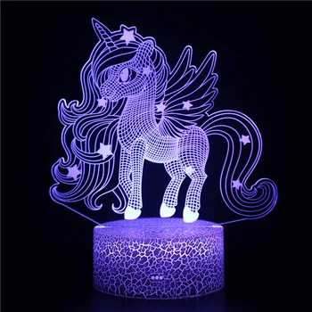 Ночная 3D лампа с единорогом, светодиодный ночник для девочек, Декор комнаты, 7 цветов, Меняющая USB настольная лампа, подарки с единорогом для детей, ночник