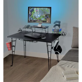 Оригинальный игровой стол с 32-дюймовой подставкой для монитора, зарядной станцией и хранилищем для игр, черное углеродное волокно