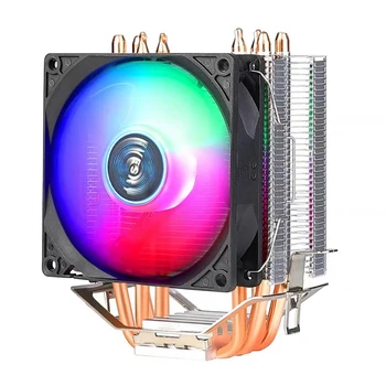 Охлаждающий вентилятор RGB, 4 тепловые трубки, 9 см, Вентилятор охлаждения процессора, Гидравлические подшипники, красочный световой эффект, немой звук, компьютерные аксессуары для INTEL AMD