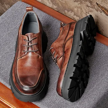 Повседневная обувь для зрелых мужчин, мягкая натуральная кожа, деловые туфли в стиле ретро на шнуровке, универсальные оксфорды, Размер 44