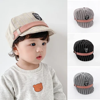 Полосатая кепка с козырьком Для мальчиков и девочек, Модные повседневные бейсболки с вышивкой, Солнцезащитный козырек, плоская широкополая шляпа для детей 1-5 лет