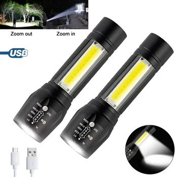 Портативный Мини светодиодный фонарик с USB-Аккумулятором, зум-вспышка, COB-лампа, шарик, вспышка, фонарь Для Кемпинга, велоспорта на открытом воздухе