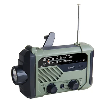Радиоприемник для экстренной погоды емкостью 2000 мАч с солнечной зарядкой, рукояткой и аккумулятором, портативный радиоприемник с фонариком