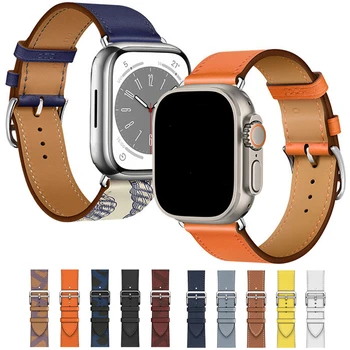 Ремешки для Наручных часов из натуральной Кожи Ремешок для Apple Watch Band Ultra 49 мм 44 мм 38 мм Серии 6/5/4 Iwatch 7 45 мм 41 мм Браслет для Часов