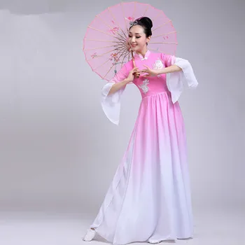 Розовое китайское классическое танцевальное платье для женщин, фестивальная одежда для выступлений на сцене, Винтажный вентилятор для танцев