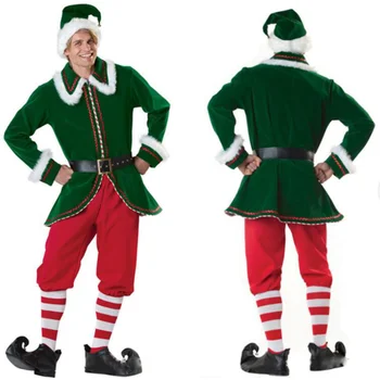Роскошный Рождественский зеленый эльф, мужской Рождественский костюм для вечеринки, сценическое представление, косплей, рождественский костюм